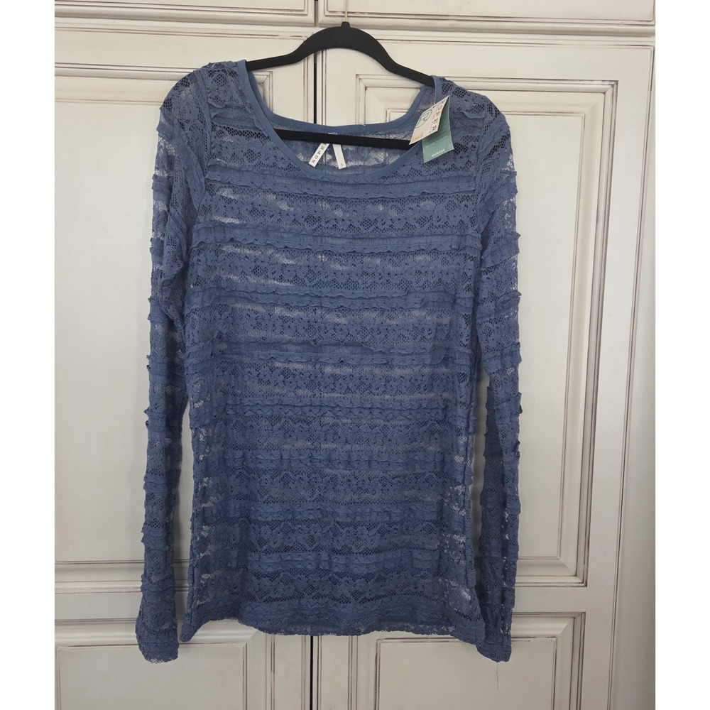 Roper Lace Shirt Women's Lg Sheer Blue Western Sexy